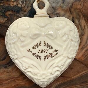 Lenox Cream Heart Ornament with Floral Design